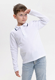 Детская футболка "Поло Контур" длинный рукав / Белый